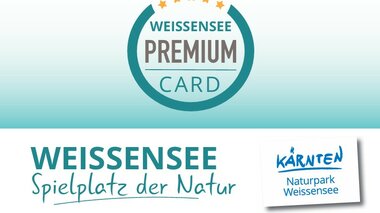 Logo der Weissensee Premium Card mit dem Slogan 'Weissensee, Spielplatz der Natur'.