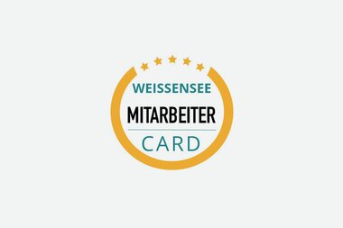 Logo der Weissensee Mitarbeiter Card mit fünf Sternen und orangefarbenem Rand.
