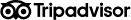 Tripadvisor-Logo mit einer stilisierten Eule und dem Namen 'Tripadvisor' in Schwarz.